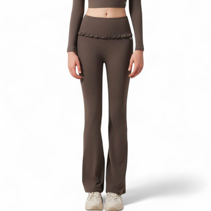 Anna-Kaci Women's High-Waisted Flare Pants with Ruffle Waistband