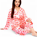 Anna-Kaci Women's Pink Heart Print Pajama Set with Button-Up Long Sleeve Top and Relaxed Fit Pants