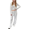 Anna-Kaci Lounge Women's Ribbed Knit Lounge Set with Tie Front Long Sleeve Top and Drawstring Pants