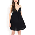 Anna-Kaci Women's Spaghetti Strap V-Neck Slip Dress with Empire Waist and Flowy Design- Black,Small