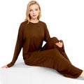 Anna-Kaci Women's Minimalist Lounge Set with Long Sleeve Oversized Top and Wide-Leg Pants