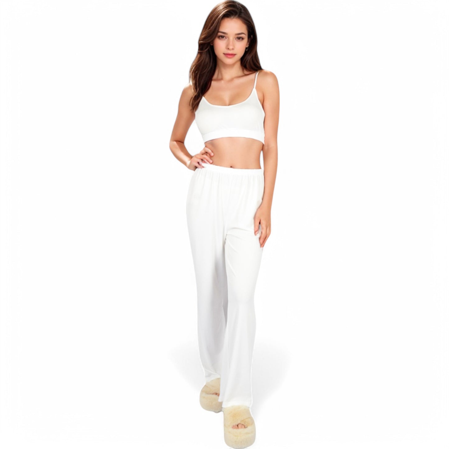 Anna-Kaci Women's Ribbed Knit Lounge Set with Open Front Cardigan, Bralette, and Wide-Leg Pants