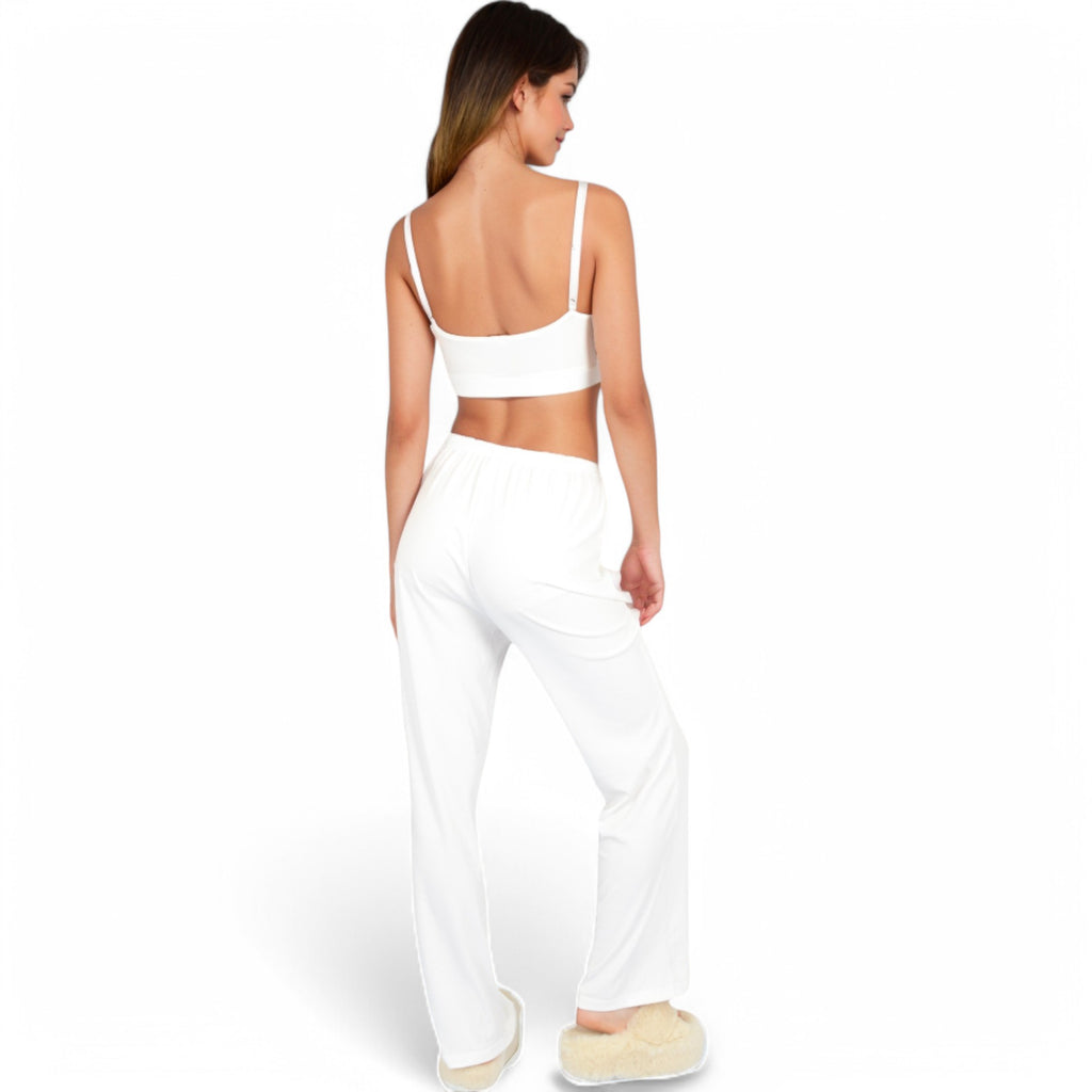 Anna-Kaci Women's Ribbed Knit Lounge Set with Open Front Cardigan, Bralette, and Wide-Leg Pants