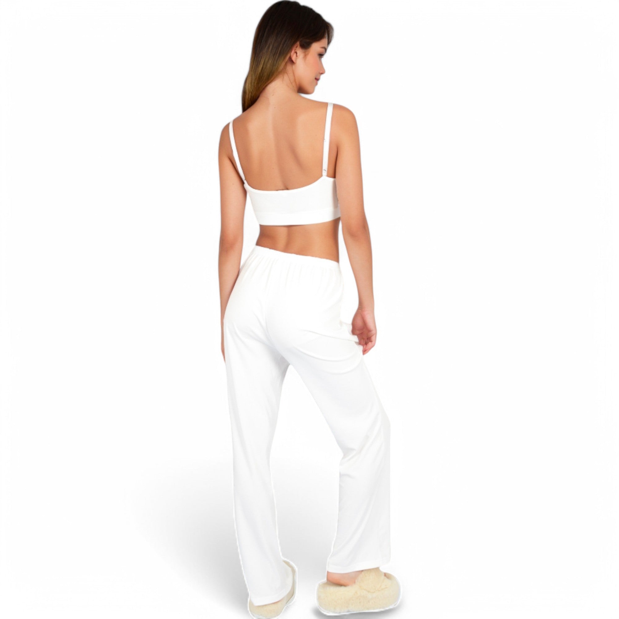 Anna-Kaci Women's Ribbed Knit Lounge Set with Open Front Cardigan, Bralette, and Wide-Leg Pants