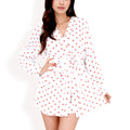 Anna-Kaci Women's Heart Print Lounge Set with Open Front Shirt, Tie Waist Shorts, and Matching Belt- Pink,Small