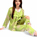 Anna-Kaci Women's Satin Bamboo Print Pajama Set with Contrast Trim
