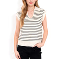 Anna-Kaci Women's Striped Knit Sleeveless Sweater Vest with Collared V-Neck