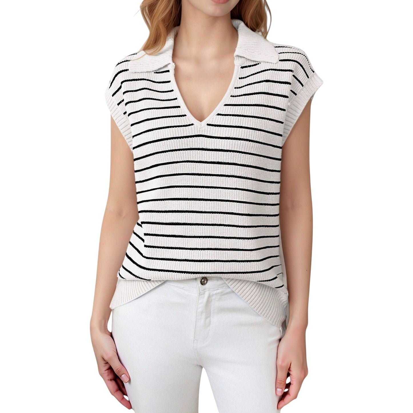Anna-Kaci Women's Embroidered Short Sleeve Blouse with Floral Motif and Split V-Neck Detail for Casual Summer Style