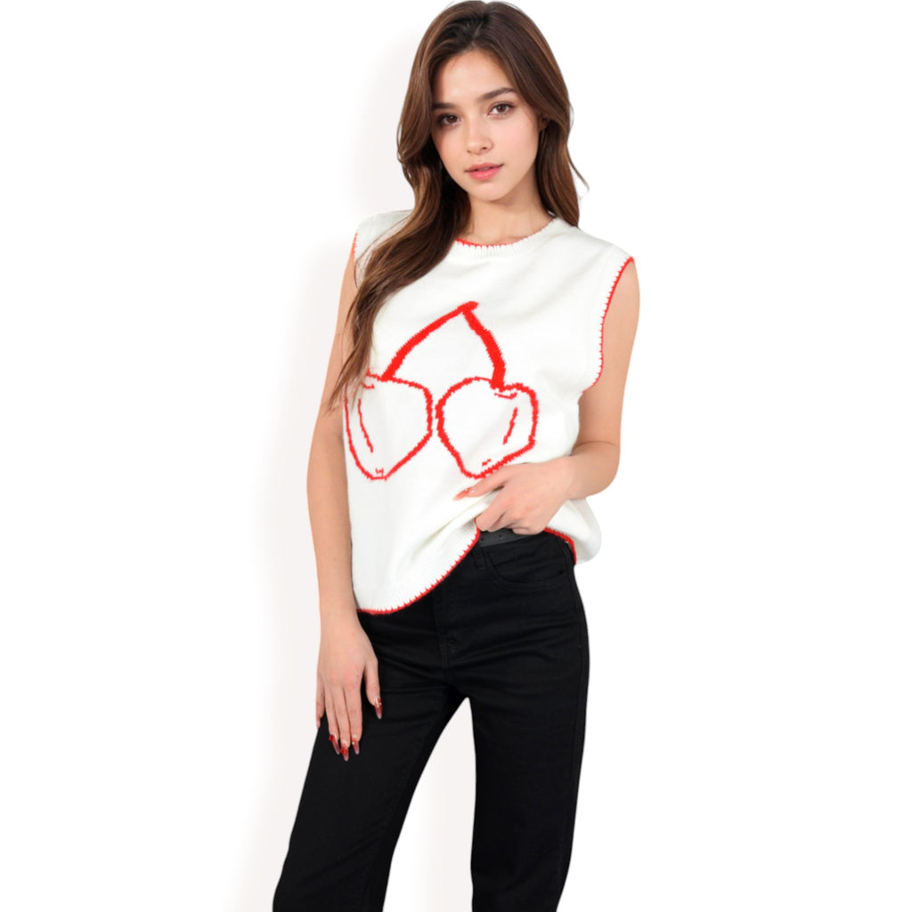 Anna-Kaci Women's Lobster  Embroidered Knit Sleeveless Sweater Vest with Ribbed Trim