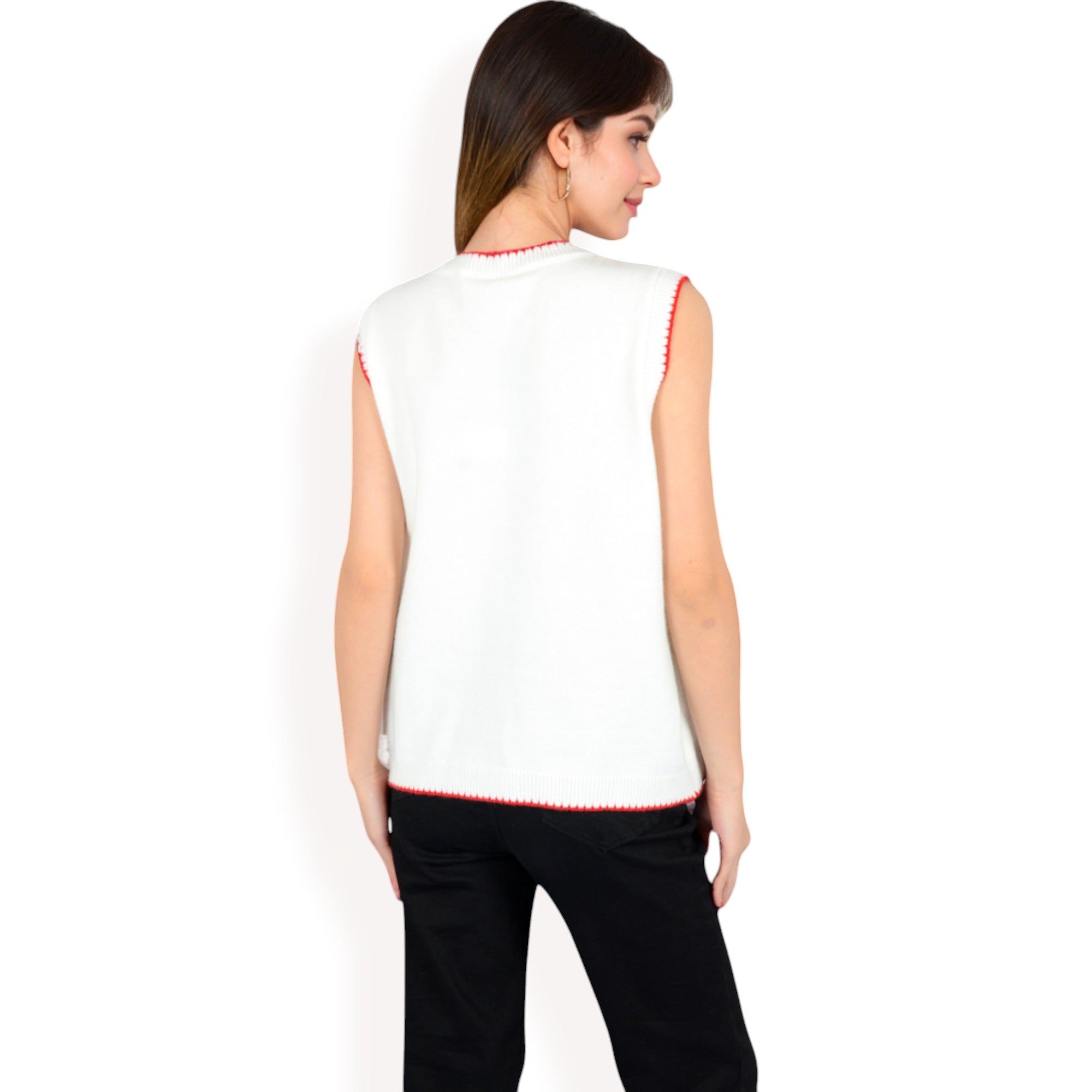 Anna-Kaci Women's Lobster  Embroidered Knit Sleeveless Sweater Vest with Ribbed Trim