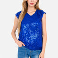 Anna-Kaci Women's Sequin V-Neck Top with Cap Sleeves and Relaxed Fit
