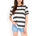 Anna-Kaci Women's Short Sleeve Striped Casual Tee with Contrast Trim