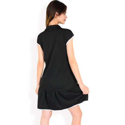 Anna-Kaci Women's Zip-Up Collared Dress with Ruffle Hem