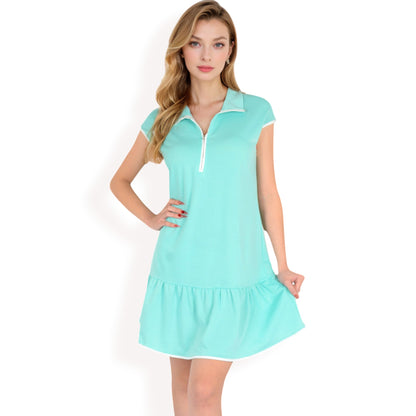 Anna-Kaci Women's Zip-Up Collared Dress with Ruffle Hem