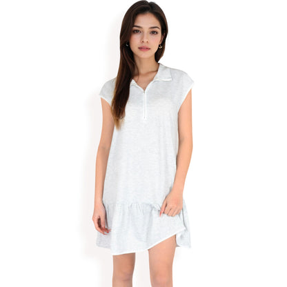 Anna-Kaci Women's Zip-Up Collared Dress with Ruffle Hem