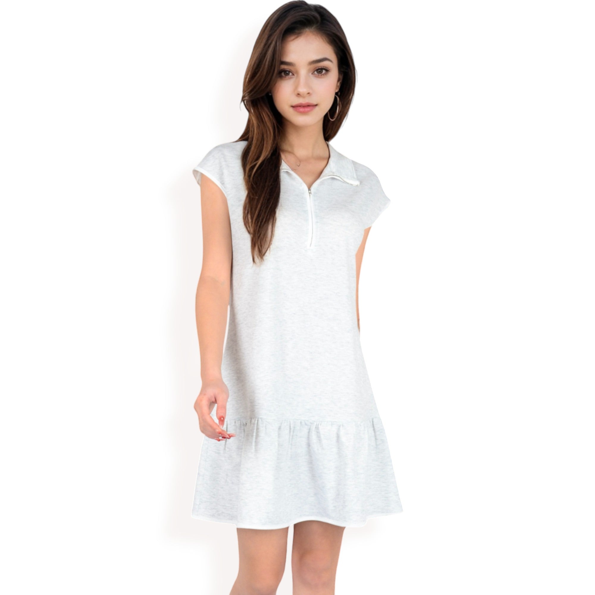 Anna-Kaci Women's Zip-Up Collared Dress with Ruffle Hem