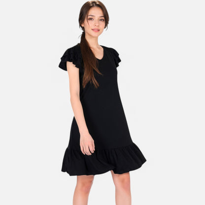 Anna-Kaci Women's Ruffle Sleeve V-Neck Dress with Tiered Hem and Relaxed Fit