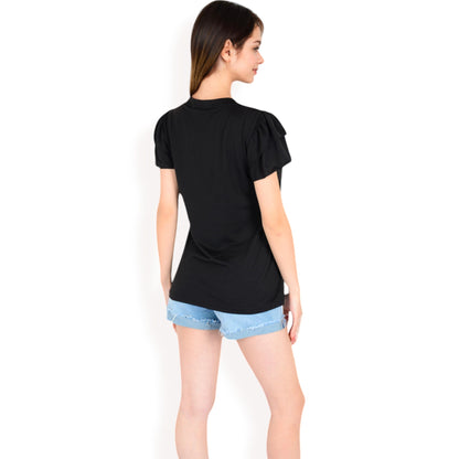 Anna-Kaci Women's Ruffle Sleeve Henley Top with Button Front Detail