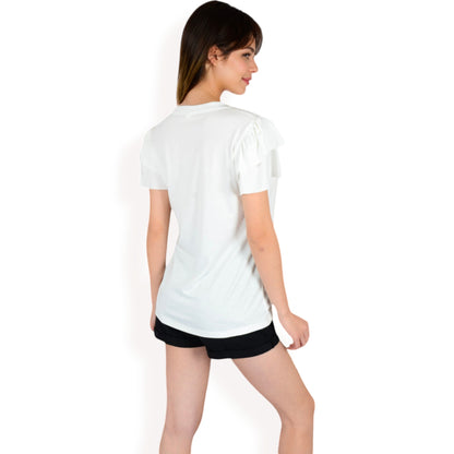 Anna-Kaci Women's Ruffle Sleeve Henley Top with Button Front Detail