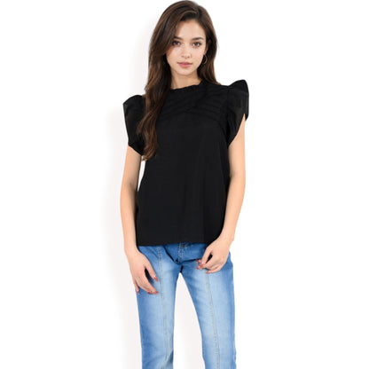 Anna-Kaci Women's Ruffled Sleeve Pleated Front Knit Top