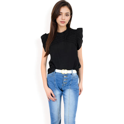 Anna-Kaci Women's Ruffled Sleeve Pleated Front Knit Top