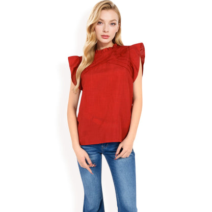 Anna-Kaci Women's Ruffled Sleeve Pleated Front Knit Top