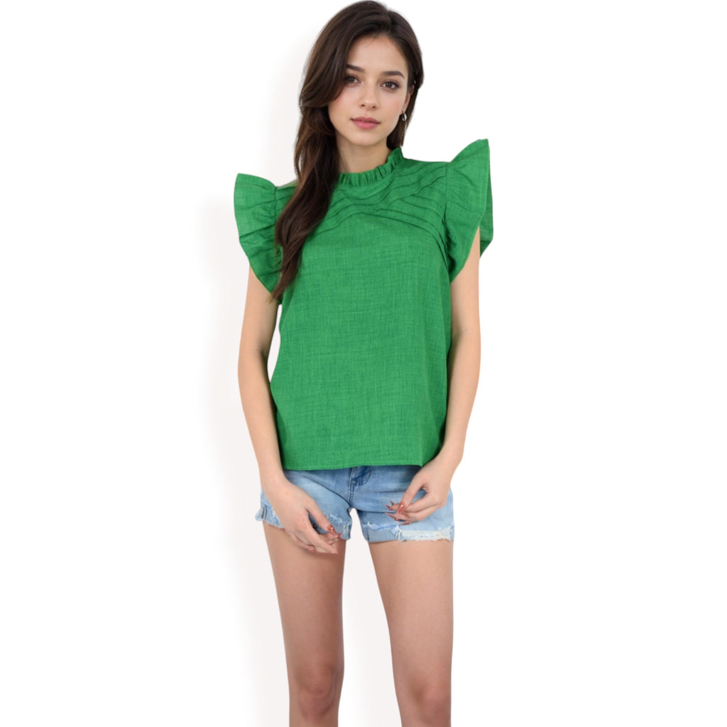 Anna-Kaci Women's Ruffled Sleeve Pleated Front Knit Top