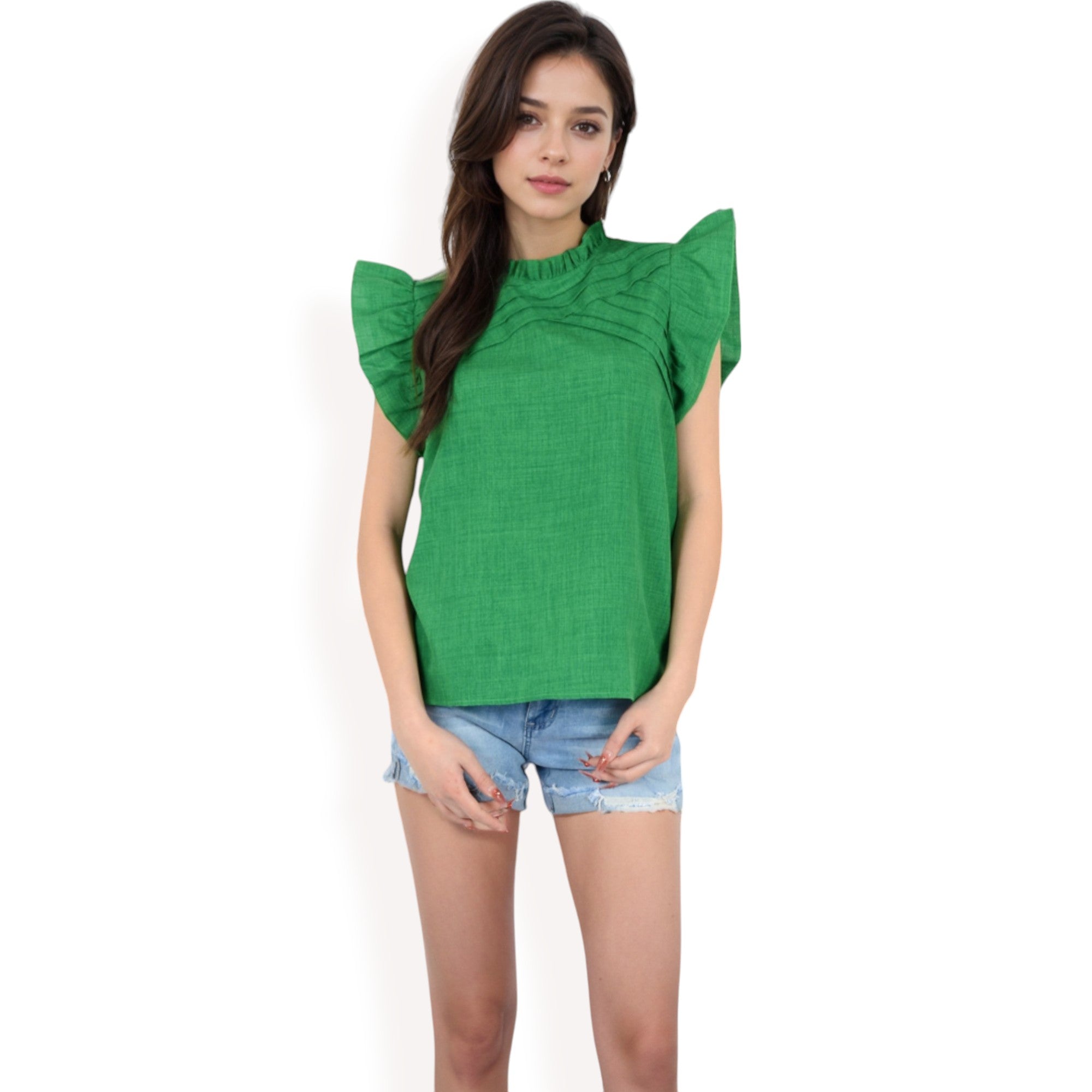 Anna-Kaci Women's Ruffled Sleeve Pleated Front Knit Top