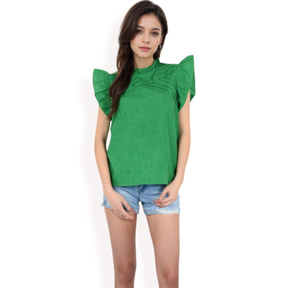 Anna-Kaci Women's Ruffled Sleeve Pleated Front Knit Top