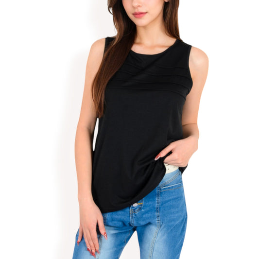Anna-Kaci Women's Sleeveless Tank Top with Pintuck Pleat Details and Soft Stretch Fabric