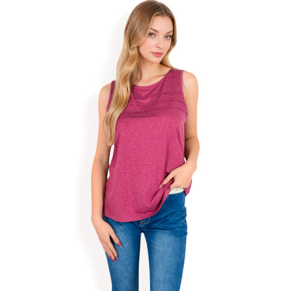 Anna-Kaci Women's Sleeveless Tank Top with Pintuck Pleat Details and Soft Stretch Fabric