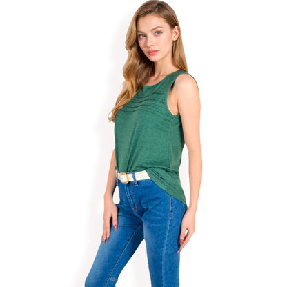 Anna-Kaci Women's Sleeveless Tank Top with Pintuck Pleat Details and Soft Stretch Fabric