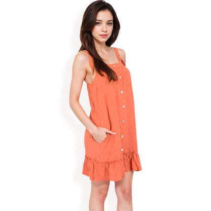 Anna-Kaci Women's Ruffled Button-Down Mini Dress with Adjustable Straps and Textured Fabric