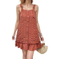 Anna-Kaci Women's Textured Button Front Overall Dress with Adjustable Straps and Ruffle Hem Detail