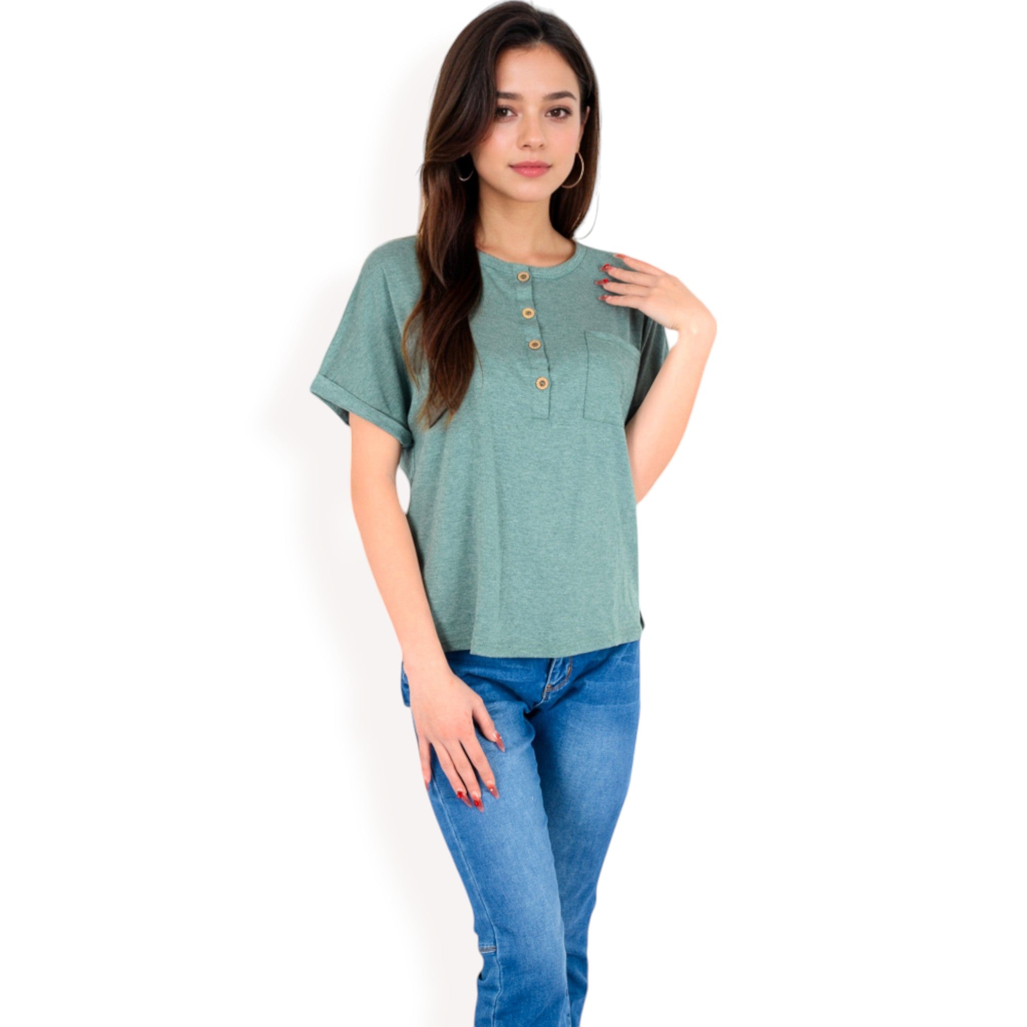 Anna-Kaci Women's Casual Short Sleeve Henley Top with Button Front and Chest Pocket