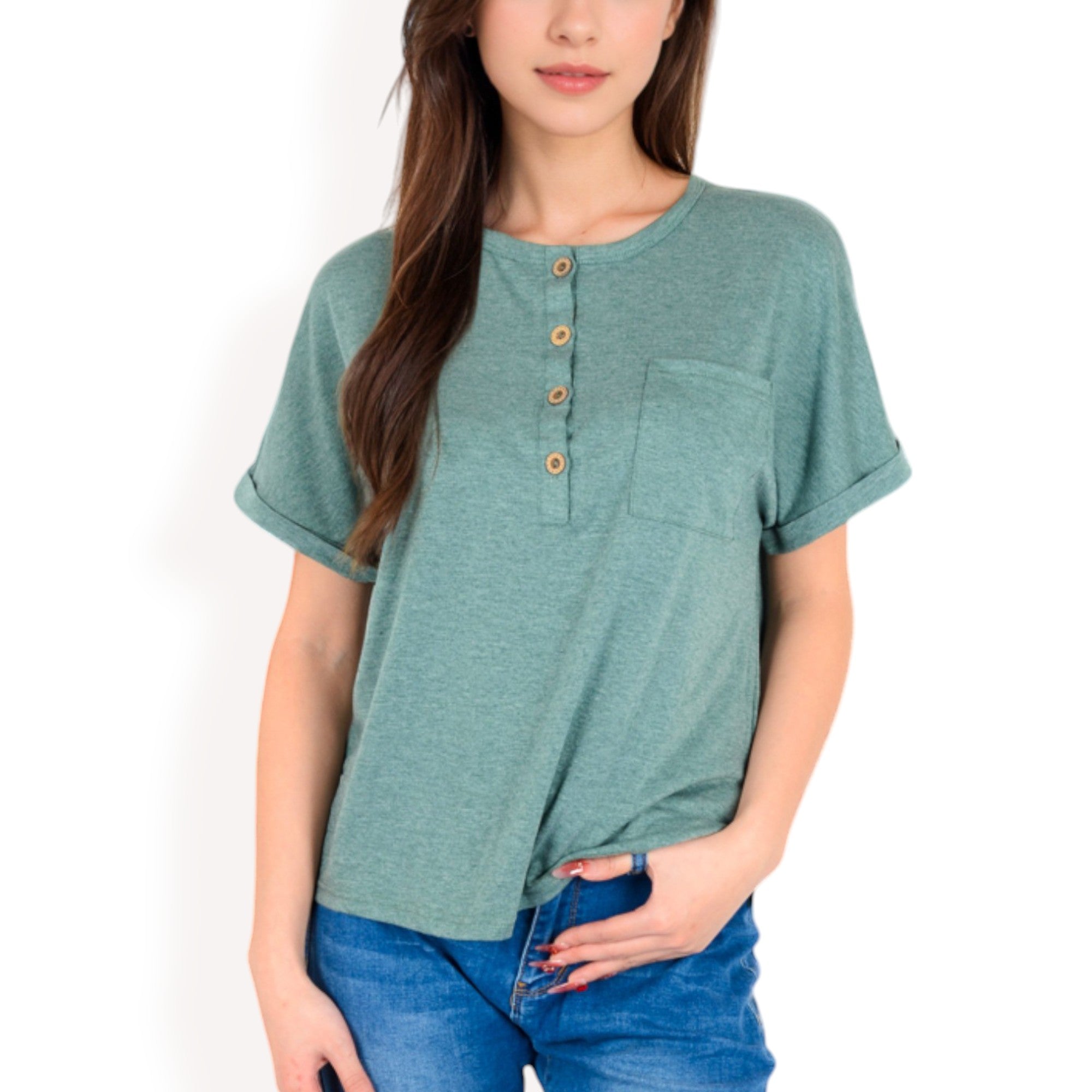 Anna-Kaci Women's Casual Short Sleeve Henley Top with Button Front and Chest Pocket