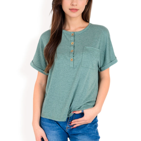 Anna-Kaci Women's Casual Short Sleeve Henley Top with Button Front and Chest Pocket