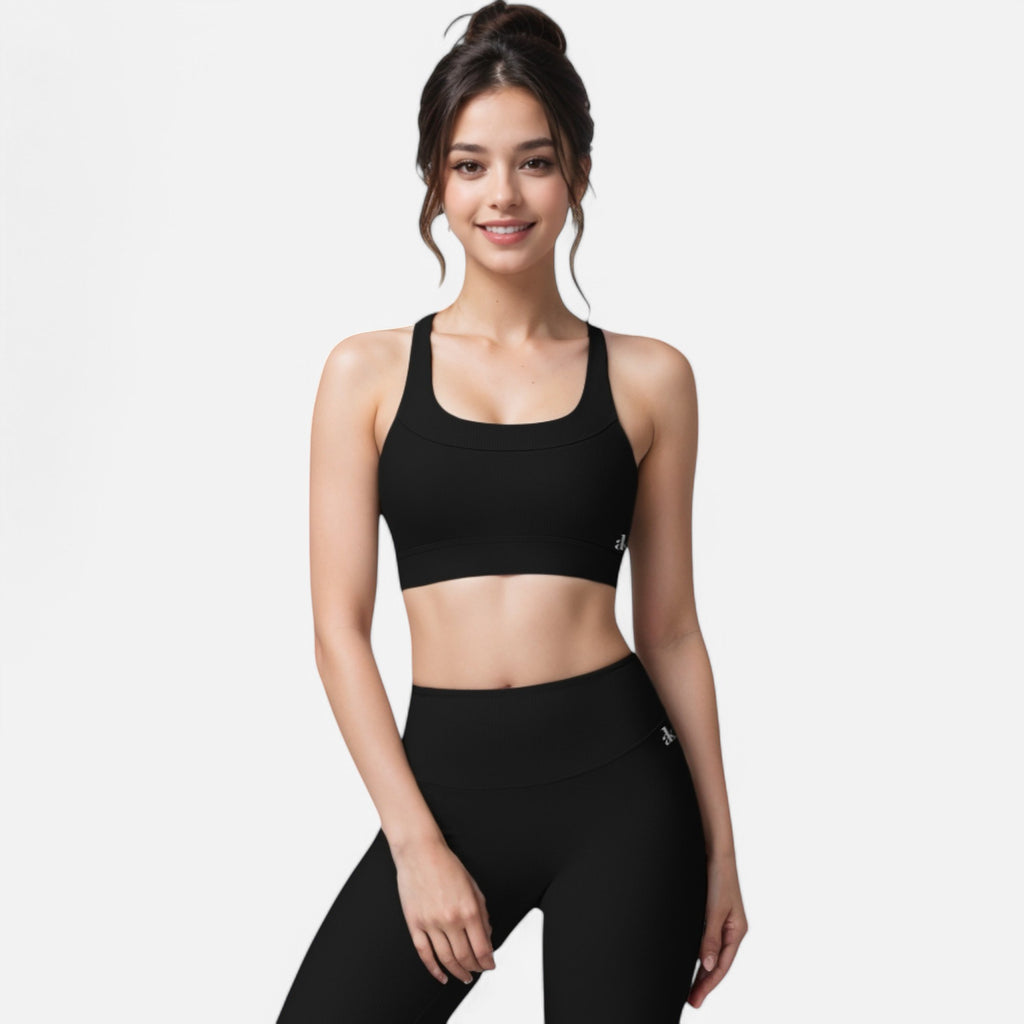 Anna-Kaci Active Women's Seamless Ribbed Sports Bra with Scoop Neck and Wide Straps