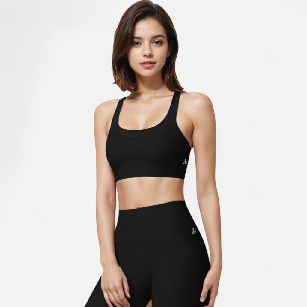 Anna-Kaci Active Women's Seamless Ribbed Sports Bra with Scoop Neck and Wide Straps