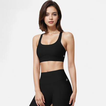 Anna-Kaci Active Women's Seamless Ribbed Sports Bra with Scoop Neck and Wide Straps