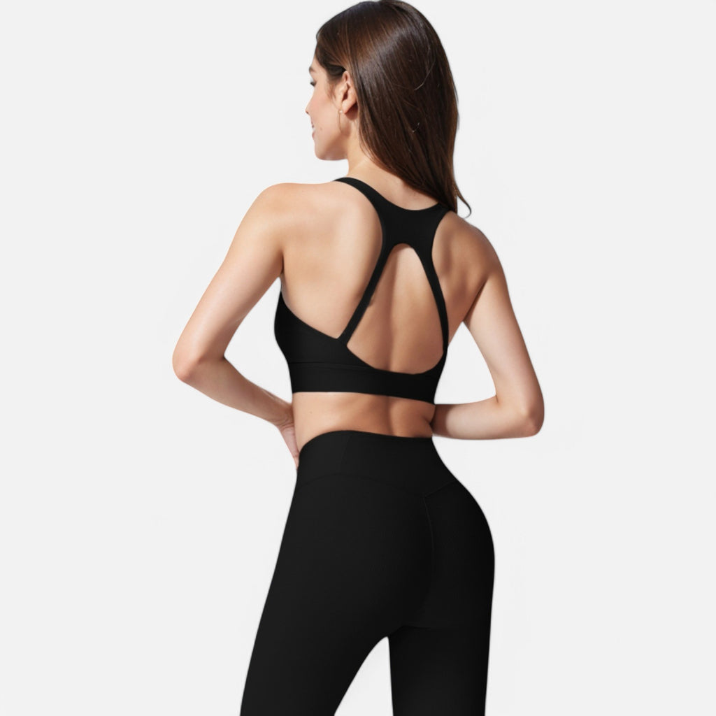 Anna-Kaci Active Women's Seamless Ribbed Sports Bra with Scoop Neck and Wide Straps