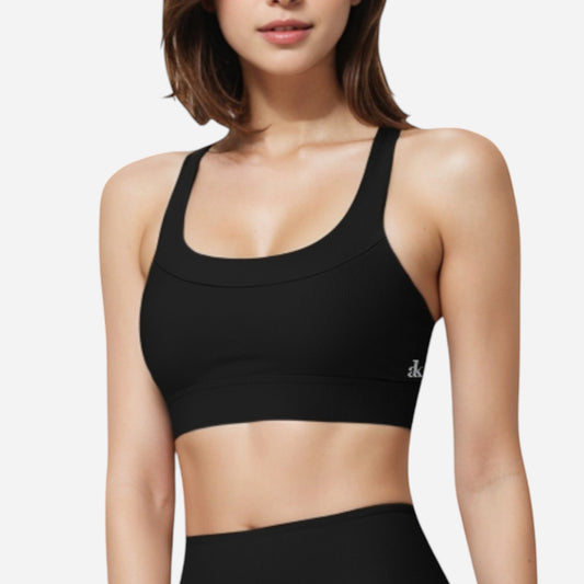 Anna-Kaci Active Women's Seamless Ribbed Sports Bra with Scoop Neck and Wide Straps