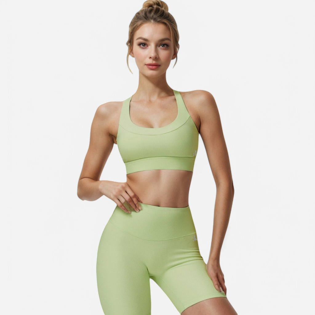 Anna-Kaci Active Women's Seamless Ribbed Sports Bra with Scoop Neck and Wide Straps