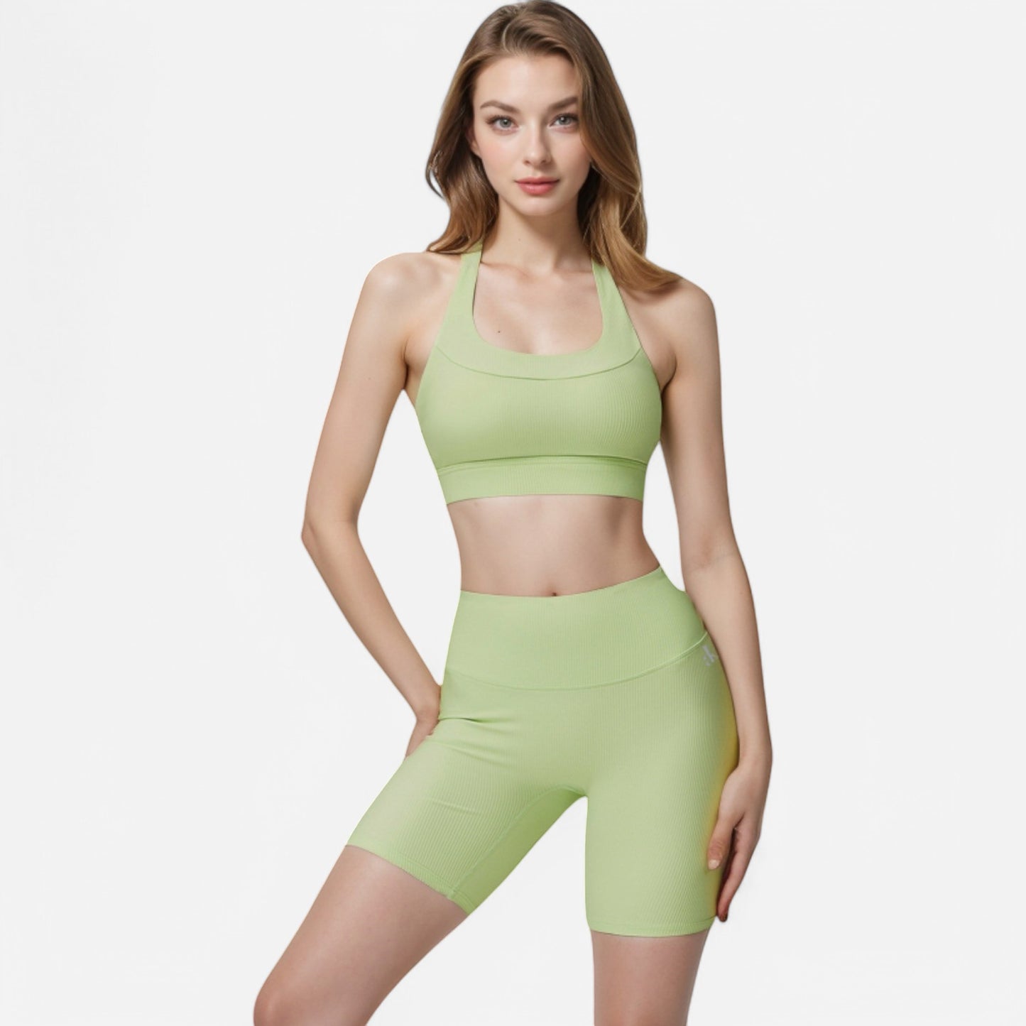 Anna-Kaci Active Women's Seamless Ribbed Sports Bra with Scoop Neck and Wide Straps