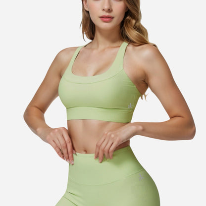 Anna-Kaci Active Women's Seamless Ribbed Sports Bra with Scoop Neck and Wide Straps