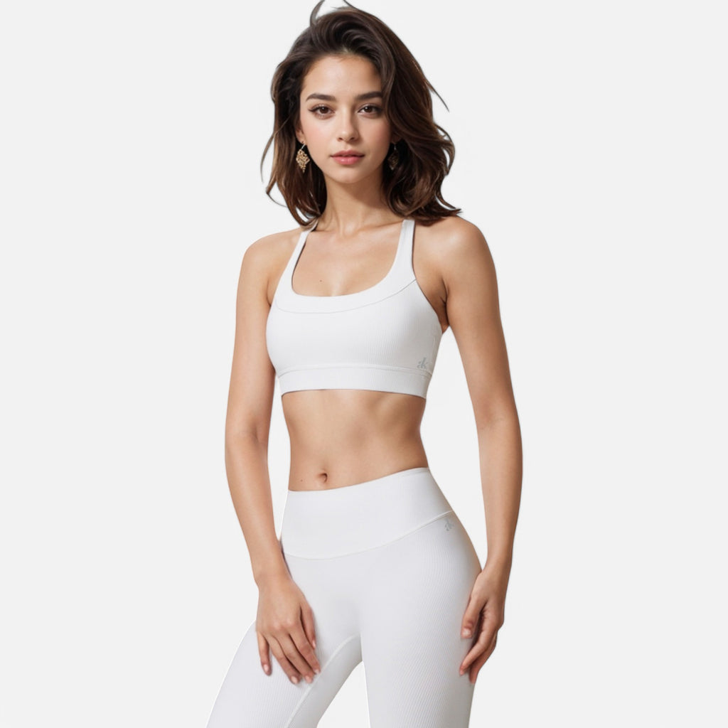 Anna-Kaci Active Women's Seamless Ribbed Sports Bra with Scoop Neck and Wide Straps