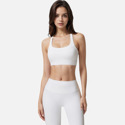 Anna-Kaci Active Women's Seamless Ribbed Sports Bra with Scoop Neck and Wide Straps