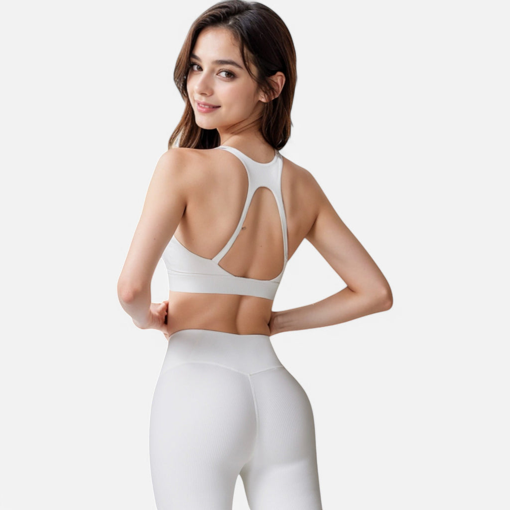 Anna-Kaci Active Women's Seamless Ribbed Sports Bra with Scoop Neck and Wide Straps