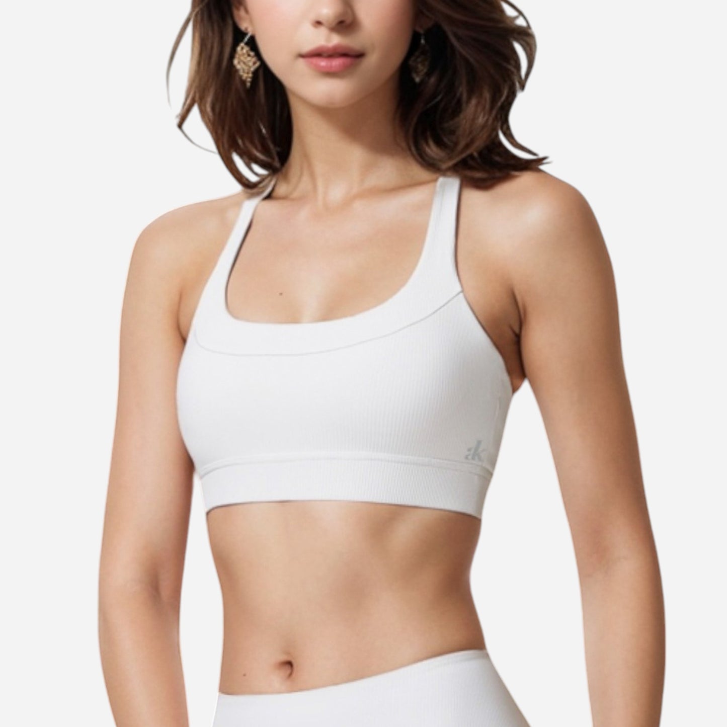 Anna-Kaci Active Women's Seamless Ribbed Sports Bra with Scoop Neck and Wide Straps