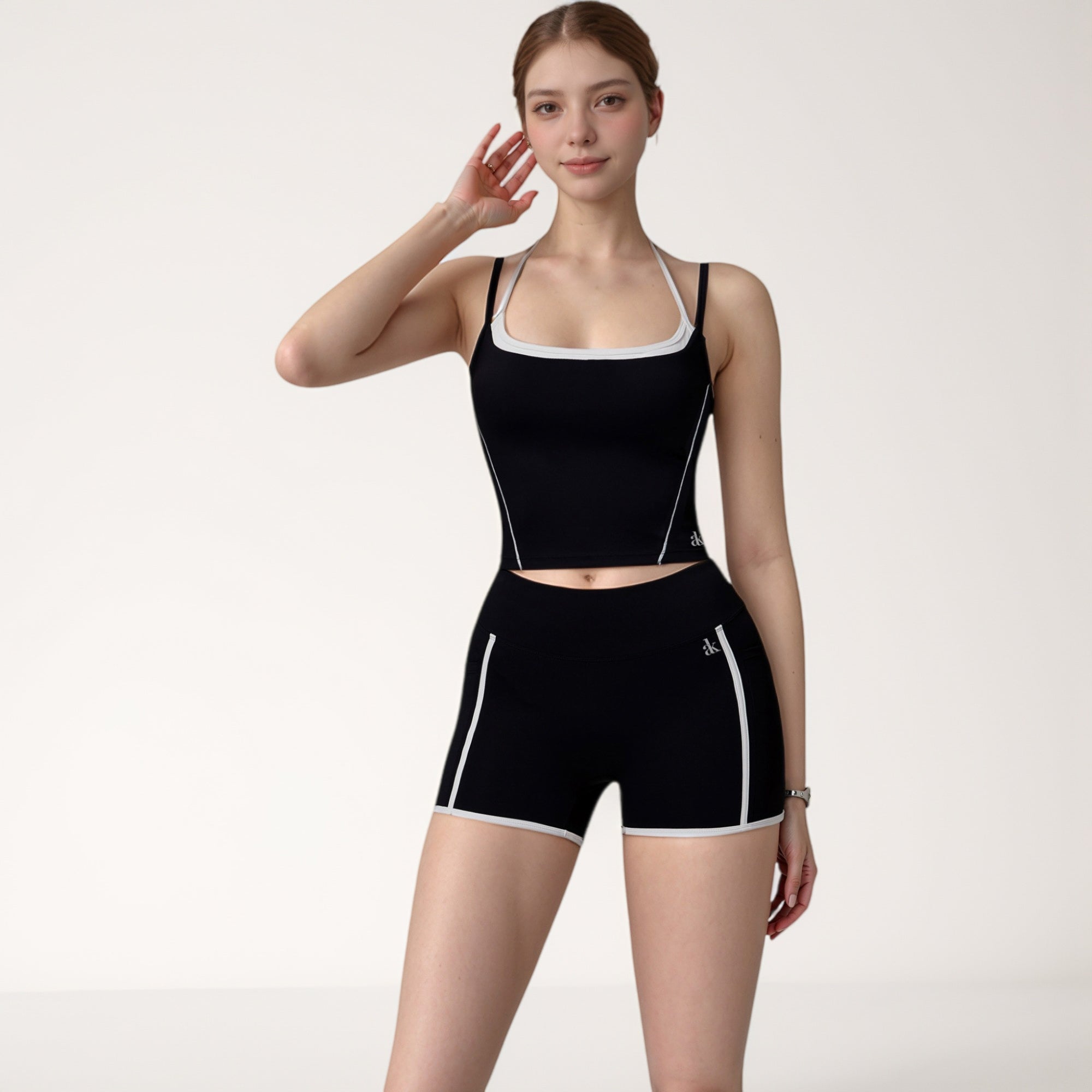 Anna-Kaci Active Women's Contrast Trim Cropped Tank Top with Square Neck and Spaghetti Straps